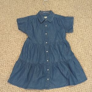 JCrew Crewcuts Girls Sz 7 Snap Blue Denim Chambray Blue Denim Dress Short Sleeve